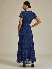 abordables Robe de cocktail-Femmes Robe maxi Robe fourreau Élégant Fête cocktail Coupe régulière Couleur Unie Manche Courte Col ras du cou bleu marine Été Printemps