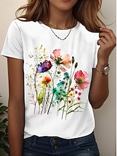 billige Blomster t-skjorte-Dame T skjorte Blomstret Grafisk Planter Årgang Stilfull Klassisk Kortermet Crew-hals Vanlige topper Daglig Ut på byen Helg Trykt mønster Svart Hvit Rosa Blå Himmelblå Sommer Vår Høst