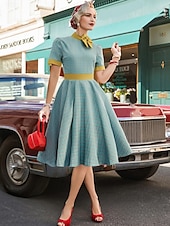 abordables Robes-Rétro Vintage Années 1950 Rockabilly Midi Robe Robe trapèze Robe Évasée Nœud À carreaux Vichy Femmes Carnaval Saint-Valentin Tenue quotidienne Fête du thé Soirée à thème rétro Adulte Robe Automne