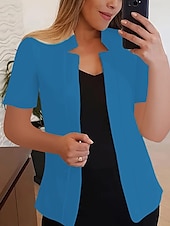 abordables Blazers et Costumes-Femmes Blazer Confortable Respirant Coupe ajustée Mode Moderne Uni Travail Quotidien Régulier Col montant Coupe régulière Manches courtes Vêtements d&#039;extérieur Noir Blanche Jaune Été