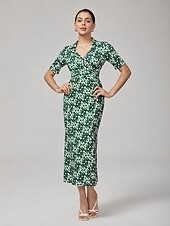 economico Abiti floreali-Per donna Femminile Vestito Casual Abito Midi Eco Green sabbia calda Blu Manica Corta Geometrico Estate Scollo a V Stampa XS S M