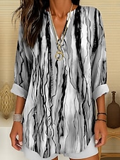 cheap Stripe&amp;Geometric Tops-Women&#039;s Shirt Cotton Linen Shirt Blouse Ombre Graphic Geometric Daily Hawaiian Business Long Sleeve V Neck Regular Tops Work Daily Holiday Buttons Print Black And White Yellow Red Purple Green Summer