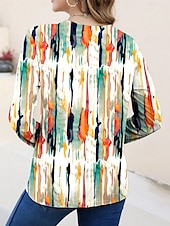 ieftine Tricou cu dungi și geometric-Pentru femei Tricou Grafic Geometric Dungi Epocă Modă Stilat Manșon Lung Stil Nautic Topuri obișnuite Zilnic Imprimeu Alb Albastru piscină Mov Portocaliu Maro Vară Primăvară Toamnă