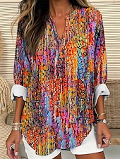 cheap Art&amp;Design Tops-Women&#039;s Shirt Long Sleeve Tunic Tops Ombre Graphic Vintage Tropical Hawaiian V Neck Regular Tops Daily Holiday Beach Wear Print Blue Purple Orange Green Summer Spring
