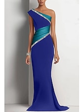 ieftine negru-Rochie de seară elegantă, tip sirenă, alb-negru, de mireasă, formală, lungime până la podea, fără mâneci, model crepe elastic pe un umăr, cu sclipici, încrețit, 2025