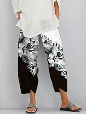 abordables Pantalon droit-Femmes Slacks Vacances ancien Style Ethnique Longueur complète Taille haute Fleuri Graphique Ceinture Élastique Confortable Respirabilité Doux Micro-Élastique Extérieur Rue Quotidien Vert Armée Noir