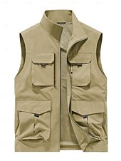 abordables Chalecos-Hombre Chaleco al aire libre Chaqueta táctica Deporte Pesca Acampada y Senderismo Activo Primavera Otoño Multi bolsillo Multicapa Poliéster Táctico Cremallera Negro Azul Marino Caqui Verde Ejército