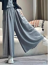 abordables jambe large et taille haute-Femmes Jambe large Chinos Occasionnel Longueur mollet Naturel Uni in in france they say Pontalon wide leg Confortable Respirabilité Décontracté Quotidien Noir gris foncé Kaki Gris Clair Printemps