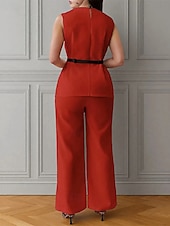 billiga breda ben och hög midja-Dam Elegant Mode Byxuppsättningar Bolero Top Ärmlös Rund hals Ensfärgat Semester Ledigt / vardag Svart Vit Rubinrött Sommar Normal