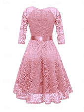 economico Abiti in chiffon-Per donna Abito Midi Abito in Pizzo Abito da Cocktail Abito da invitata a nozze Chiffon Elegante Moda Moderno All&#039;aperto Cocktail party Vestibilità regolare Semplice Manica 3/4 Scollo a V Rosa Vino