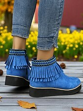 abordables Bottines-Femmes Bottes Quotidien Broderie Bottines Gland Broderie Compensé Bout Rond Vacances ancien Occasionnel Faux daim Fermeture éclair Noir Bleu Marron