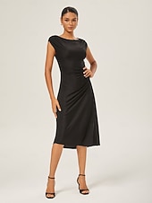 Weiblich Freizeitkleid Schwarz Kappenärmel Einfach Sommer Herbst Ganzjahresmode U-Boot-Ausschnitt Elegant Modern XS S M preiswerte Blumenkleider-Weiblich Freizeitkleid Schwarz Kappenärmel Einfach Sommer Herbst Ganzjahresmode U-Boot-Ausschnitt Elegant Modern XS S M