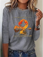 preiswerte Halloween Oberteile-Halloween Damen T-Shirt Hexe Langarm Rundhals Langarm Tunika Ombre Grafik Stylisch Modern Casual Rundhals Regular Tops Täglich Druck Schwarz Rot Grau Herbst Vorherherbst