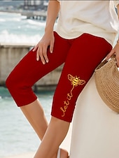 billige Dyr Trykk-Dame Capri-bukser Leggings Elegant Ferie Årgang Capris Høy Midje Grafisk Dyr Bokstaver Elastisk Formell utendørs Feriereise Oliven Brun Svart Hvit Rød Sommer Vår Slank Fasong