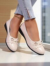 baratos Sapatilhas e Mocassins de mulher-sapatilhas femininas de couro envernizado vermelho com laço - sapatos sociais clássicos de bico redondo e sem cadarço para adolescentes e mulheres, ideais para a escola, trabalho e roupas casuais do