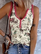 abordables Débardeur Boho-Femmes Débardeur caraco Graphique ancien Élégant Ethnique Sans manches Col en V Hauts Réguliers Quotidien Imprimé Rouge Bleu Vert Beige Été Printemps