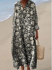 ieftine Rochie boho-Pentru femei Rochie Maxi Rochie de Vară Rochie A line Vacanță Casual Ieșire Potrivire Largă Floral Grafic Imprimeu Paisley Manșon Lung În V Roz Deschis Negru Roz Închis Portocaliu Vară Primăvar