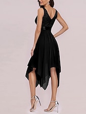 cheap Chiffon Dresses-Women's Mini Dress Cocktail Dress Wedding Guest Dress Chiffon Chiffon Dress Elegant Fashion Modern Outdoor Cocktail Party Regular Fit Plain Sleeveless V Neck Black White Summer Spring
