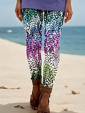 abordables Animaux Impression-Femmes Leggings Vacances ancien Style Ethnique Longueur complète Taille haute Graphique Léopard Dégradé Impression 3D Respirabilité Doux Confortable Élastique Extérieur Vacances Maison Vert forêt