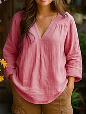 economico Camicie-Per donna Camicia Semplice Quotidiano Manica Lunga Scollo a V Top Regolari Lavoro Ferie Arricciato Giallo Rosa Blu Viola Primavera Autunno