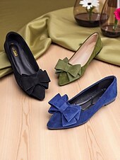 abordables Ballerines femme-ballerines en daim vert pour femmes avec gros nœud - ballerines chics et confortables pour une tenue décontractée et de jour