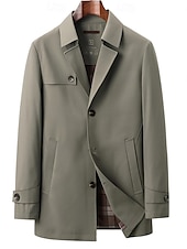 billiga Herrarnas Elite Ytterkläder-Herr Trenchcoat Formell Kontor Vår Höst Många årstider Polyester Ytterkläder Kläder Elegant Dagligen Ensfärgat Vik-över krage Enkelknäppt