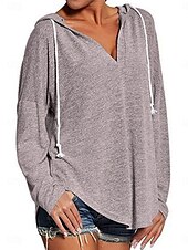 abordables Hauts Simples-Femmes Sweat à capuche Uni Occasionnel manche longue À capuche Hauts Réguliers Rue Tenue Quotidienne Noir Rose Claire Bleu Gris Automne Hiver