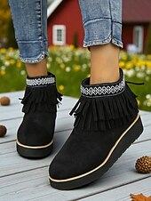 abordables Bottines-Femmes Bottes Quotidien Broderie Bottines Gland Broderie Compensé Bout Rond Vacances ancien Occasionnel Faux daim Fermeture éclair Noir Bleu Marron
