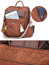 abordables Sacs à Dos de Mode-Sac à dos convertible en similicuir pour femme – Sac à bandoulière vintage multi-poches avec pompon pour les déplacements quotidiens, les voyages et le travail