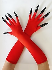 preiswerte Halloween-Zubehör-Lange Halloween-Krallenhandschuhe für Damen – Kunstnageldesign, dehnbares Polyester, gruseliges Cosplay-Kostümzubehör für Partys und Veranstaltungen