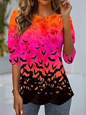 economico Top di Halloween-Halloween Per donna Maglietta Grafico Animale Vintage Moda Elegante Manica Lunga Girocollo Top Regolari Quotidiano Weekend Stampato Nero Viola Arancione Estate Primavera Autunno