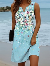 cheap Floral Dress-Women&#039;s Mini Dress Sundress Shift Dress Off The Shoulder Dress Vacation Casual Party Daily Holiday Regular Fit Ombre Floral Graphic Sleeveless V Neck Yellow Blue Purple Green Summer Spring