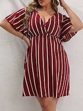 abordables Robes-Femmes Grande taille Robe Décontractée Rayé Col en V Manche Courte Été Printemps Mode Moderne Occasionnel Mini robe Quotidien Fête Robe