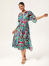 abordables Robes décontractées-robe longue cintrée à manches chauve-souris abstraites et colorées