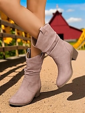 levne Slouch Boots-Dámské hnědé volné kozačky do půli lýtek s úzkým podpatkem – boty z umělé kůže ve vintage westernovém stylu na venkovské outfity, návštěvy farem a podzimní festivaly