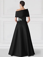 billiga Aftonklänningar-Svartgrön A-linjeformad aftonklänning elegant klänning formell bröllopsklänning golvlång kortärmad bar axelband champagnefärgad klänning till brudens mor satin med glitterficka 2025