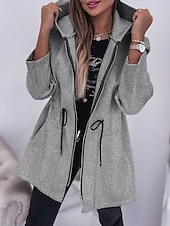 billiga Kappor och trenchcoats-Dam Hoodiejacka Bekväm Andningsfunktion Dragkedja Ficka Mode Ledigt Slät Semester Gata Ledigt Dagliga kläder Dragkedja Normal Huva Normal Långärmad Ytterkläder Svart Armégrön Beige Vår Höst