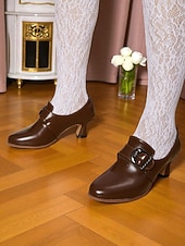 billige 1920-tallet-Retro brune damesko med imitert skinn – pumps inspirert av 1930-tallet for elegant kontorantrekk og antrekk i vintagestil