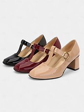 abordables Années 1950-Femmes Chaussures à Talons Rétro Mary Jane Soirée Travail Quotidien Boucle Talon épais Bout carré Élégant ancien PU Boucle Amande Noir Rouge Bordeaux