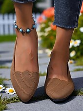 preiswerte Ballerinas für Damen-Weiße Flyknit-Ballerinas mit spitzer Zehenpartie für Damen – Ballerinas mit gewelltem Rand für Frühlingspicknicks, Gartenpartys und den Weg zur Arbeit