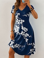 tanie Sukienki kwiatowe-Damskie Sukienka mini Codzienne sukienki Sukienka t-shirtowa Sukienka letnia Sukienka A line Urlop Codzienny Boho Plaża Regularny Kwiaty Graficzny Krótki rękaw W serek Czarny Niebieski Fioletowy