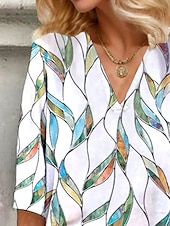 billige Blomstrete topper-Dame Bluse Grafisk Planter Elegant Stilfull Fritid 3/4 ermer V-hals Vanlige topper Daglig Ut på byen Trykt mønster Lysegrønn Lilla Rose Rosa Sommer Vår Høst