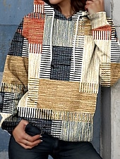 abordables Hauts Rayés et Géométriques-Femmes Sweat à capuche Graphique Géométrique Élégant Chaud Actif manche longue À capuche Hauts Réguliers Rue Tenue Quotidienne Occasionnel Patchwork Imprimé Kaki Printemps Automne Hiver
