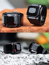 ieftine Bijuterii pentru bărbați-Inel bărbătesc negru din aliaj cu piatră prețioasă pătrată neagră – inel elegant și elegant pentru ținute casual și de seară