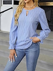preiswerte Damen Einfache Oberteile-Damen Bluse Einfarbig Elegant Stilvoll Basic Langarm Rundhalsausschnitt Normale Oberteile Täglich Schwarz Weiß Blau Khaki Sommer Frühling