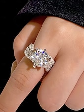 cheap Women&#039;s Rings-Women&#039;s Luxury Silver-Plated Ring with Large Round Cut Zircon and Pave Crystal Detailing - Elegant Statement Jewelry for Parties and Formal Occasions