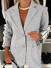 abordables Ensembles chemisiers pour femmes-Femmes Mode Formel Blazers Costumes manche longue Couleur Unie Travail Affaires Gris foncé Noir Blanche Printemps &amp; Automne Coupe régulière
