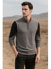billiga Herrarnas Elite Tröjor &amp; Koftor-Herr Tröja Långärmad Hög hals Vår Höst Vinter Dagligen Dragkedja Lappverk Utomhus Semester Hem Svart Brun Khaki grön Topp t-shirt för män