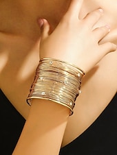 cheap Women&#039;s Bracelet-Women&#039;s Gold Layered Wire Cuff Bracelet - Rhinestone Studded Statement Bangle for Evening Parties and Cocktail Events