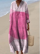 abordables Robes Rayés et Géométriques-Femmes Robe maxi Robe d&#039;Été Robe trapèze Vacances Occasionnel Boho Sortir Plage Graphique Géométrique manche longue Col en V Noir Rose Claire Bleu Été Printemps Automne